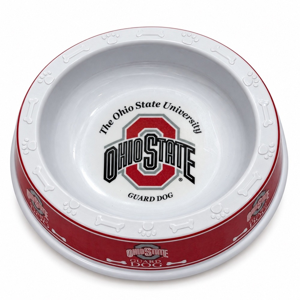 Ohio State University Buckeyes Guard Dog Melamine Pet Bowl Red White 8.5 Inch